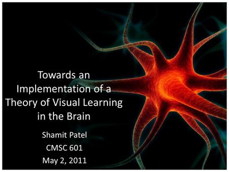 Towards an Implementation of a Theory of Visual Learning in the Brain Shamit Patel CMSC 601 May 2, 2011.