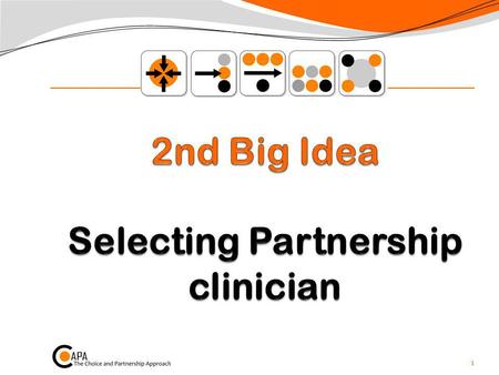 1. Selecting Partnership Clinician p64-68 This is At the end of the Choice appointment With the young persons and familys goals in mind Selecting a clinician.