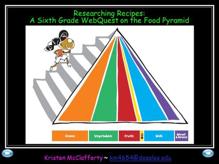 Researching Recipes: A Sixth Grade WebQuest on the Food Pyramid Kristen McClafferty ~