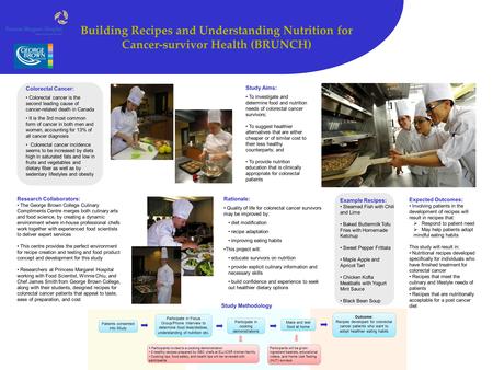 Building Recipes and Understanding Nutrition for Cancer-survivor Health (BRUNCH) Study Aims: To investigate and determine food and nutrition needs of colorectal.