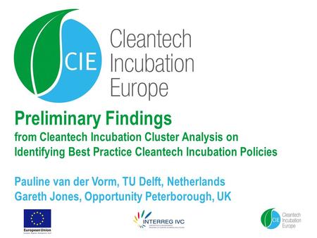Preliminary Findings from Cleantech Incubation Cluster Analysis on Identifying Best Practice Cleantech Incubation Policies Pauline van der Vorm, TU Delft,
