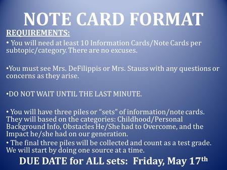 DUE DATE for ALL sets: Friday, May 17th