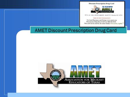 Company LOGO AMET Discount Prescription Drug Card.