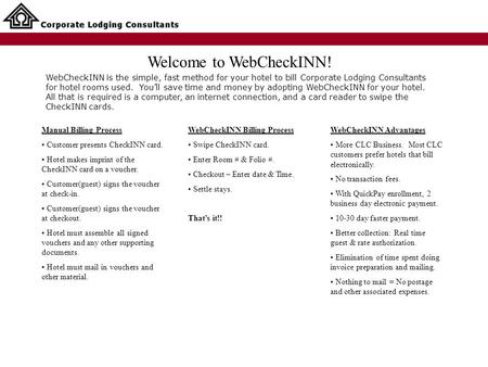 Welcome to WebCheckINN!