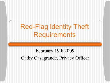 Red-Flag Identity Theft Requirements February 19th 2009 Cathy Casagrande, Privacy Officer.