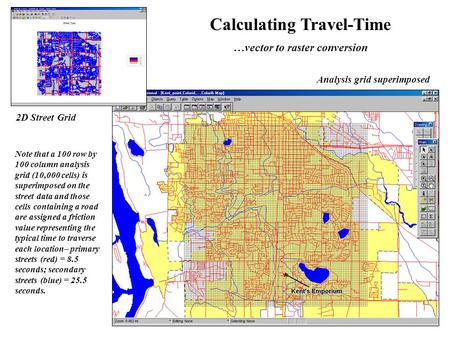 Analysis grid superimposed 2D Street Grid Calculating Travel-Time …vector to raster conversion Note that a 100 row by 100 column analysis grid (10,000.