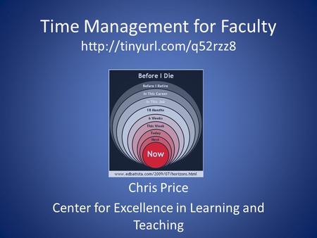 Time Management for Faculty  Chris Price Center for Excellence in Learning and Teaching.