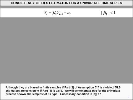 1 Although they are biased in finite samples if Part (2) of Assumption C.7 is violated, OLS estimators are consistent if Part (1) is valid. We will demonstrate.