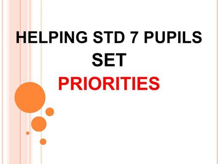 HELPING STD 7 PUPILS SET PRIORITIES. Transitional time: leaving childhood behind. Their lives are changing and their bodies are changing.