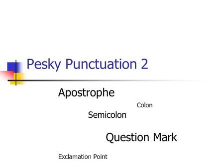 Pesky Punctuation 2 Apostrophe Colon Semicolon Question Mark Exclamation Point.