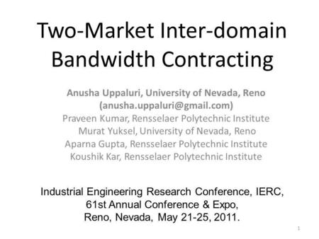Two-Market Inter-domain Bandwidth Contracting