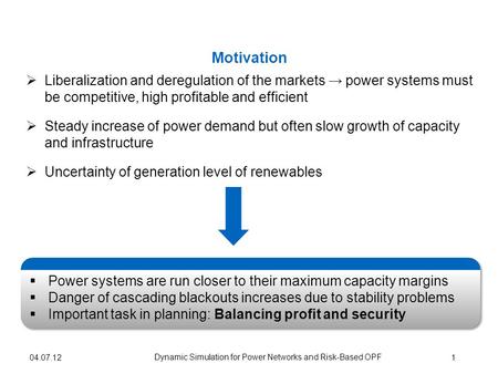 Liberalization and deregulation of the markets power systems must be competitive, high profitable and efficient Steady increase of power demand but often.