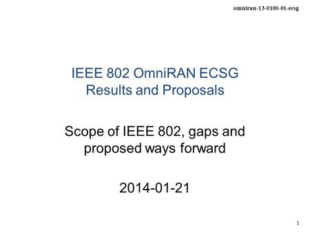 IEEE 802 OmniRAN ECSG Results and Proposals
