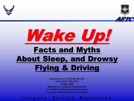 Wake Up! Facts and Myths About Sleep, and Drowsy Flying & Driving