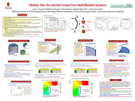 Mobile Tiles for Inertial Fusion First Wall/Blanket Systems Lance L Snead 1, Mohamed Sawan 2, Pete Papano 1, Edward Marriott 2, and Carol S Aplin 2 1 Materials.
