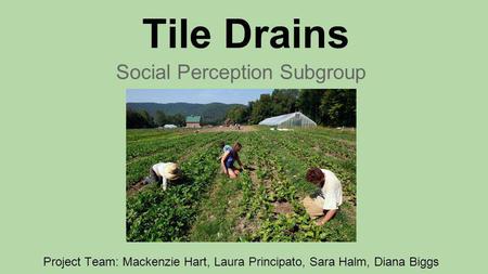 Tile Drains Social Perception Subgroup Project Team: Mackenzie Hart, Laura Principato, Sara Halm, Diana Biggs.