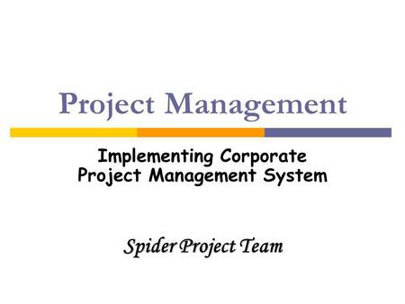 Implementing Corporate Project Management System Spider Project Team