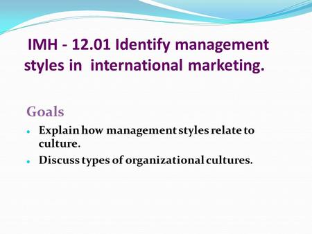 IMH Identify management styles in international marketing.