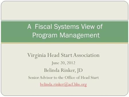 A Fiscal Systems View of Program Management