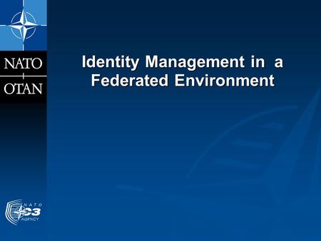 Identity Management in a Federated Environment. NATO IdM Initiatives SC/4-SC/5 NATO IdM Workshop (2008/09) SC/4-SC/5 NATO IdM Workshop (2008/09) output: