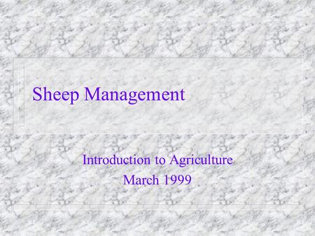 Sheep Management Introduction to Agriculture March 1999.