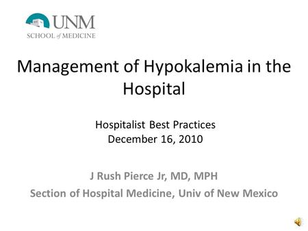 Management of Hypokalemia in the Hospital