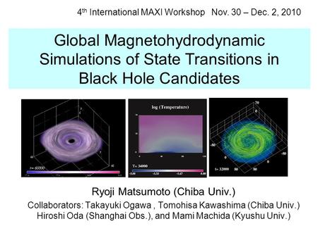 Global Magnetohydrodynamic Simulations of State Transitions in Black Hole Candidates Ryoji Matsumoto (Chiba Univ.) Collaborators: Takayuki Ogawa, Tomohisa.