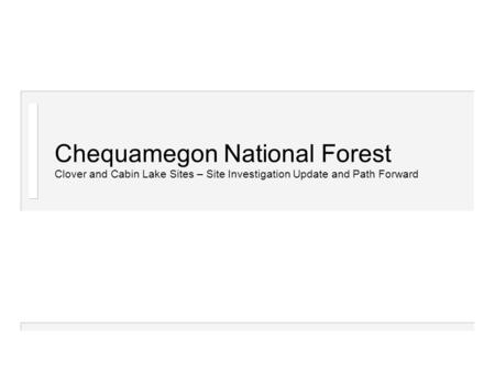 Chequamegon National Forest Clover and Cabin Lake Sites – Site Investigation Update and Path Forward.