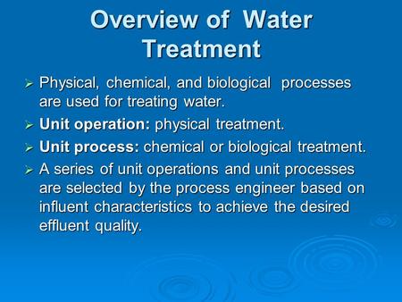 Overview of Water Treatment