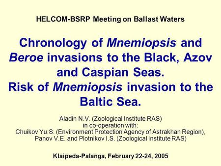 HELCOM-BSRP Meeting on Ballast Waters