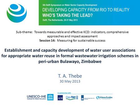 Establishment and capacity development of water user associations for appropriate water reuse in formal wastewater irrigation schemes in peri-urban Bulawayo,
