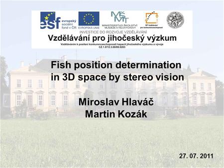 Miroslav Hlaváč Martin Kozák 27. 07. 2011 Fish position determination in 3D space by stereo vision.