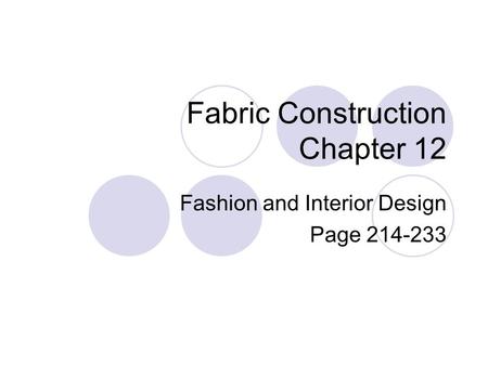 Fabric Construction Chapter 12