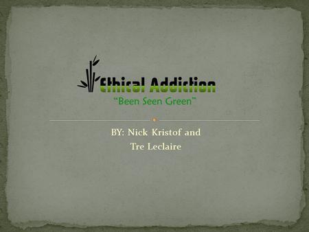 BY: Nick Kristof and Tre Leclaire. Ethical Addiction is a Eco-friendly clothing company that aspires to both make the world cleaner, while keeping up.
