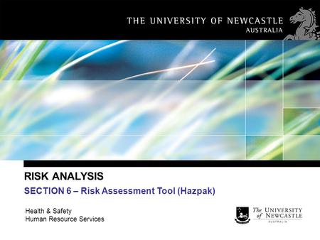 RISK ANALYSIS SECTION 6 – Risk Assessment Tool (Hazpak)