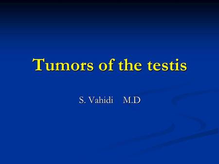 Tumors of the testis S. Vahidi M.D.
