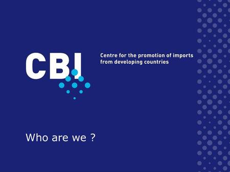 Who are we ?. Questions 1.What is CBIs mission ? 2.What type of organization ? 3.Which are CBIs target groups ? 4.Which services provides CBI ? 5.Who.