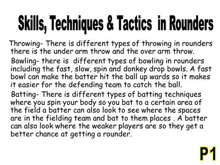 Skills, Techniques & Tactics in Rounders