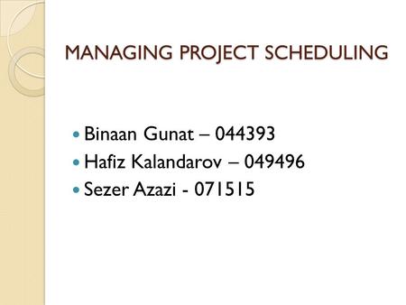MANAGING PROJECT SCHEDULING