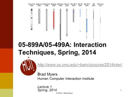 1 05-899A/05-499A: Interaction Techniques, Spring, 2014  Brad Myers Human Computer Interaction Institute.