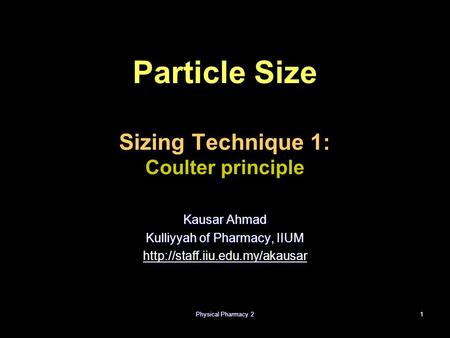Particle Size Sizing Technique 1: Coulter principle
