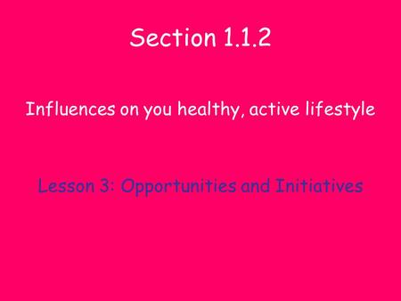Section Influences on you healthy, active lifestyle