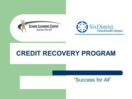 CREDIT RECOVERY PROGRAM Success for All. What is Credit Recovery? Offers courses delivered in half-credit segments Provides credit recovery for students.