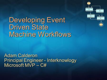 Developing Event Driven State Machine Workflows S1 S2 S3 S4 Adam Calderon Principal Engineer - Interknowlogy Microsoft MVP – C#