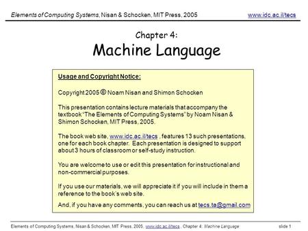 Chapter 4: Machine Language