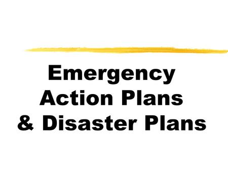 Emergency Action Plans & Disaster Plans. Emergency Action Plans zSimple written plan zUsed to evacuate personnel from a building in an emergency ymedical.