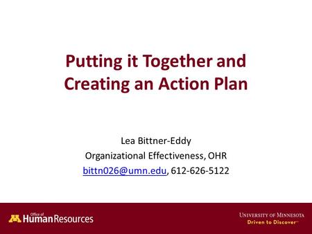 Human Resources Office of Putting it Together and Creating an Action Plan Lea Bittner-Eddy Organizational Effectiveness, OHR
