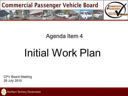 Agenda Item 4 Initial Work Plan CPV Board Meeting 26 July 2010.