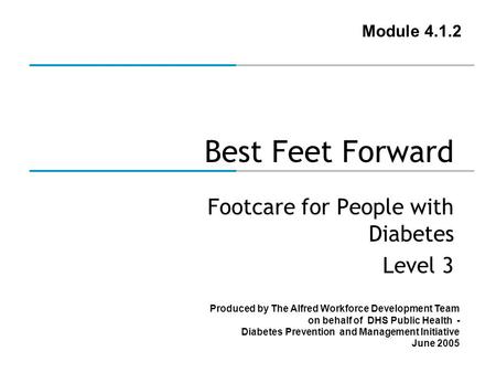 Produced by The Alfred Workforce Development Team on behalf of DHS Public Health - Diabetes Prevention and Management Initiative June 2005 Best Feet Forward.