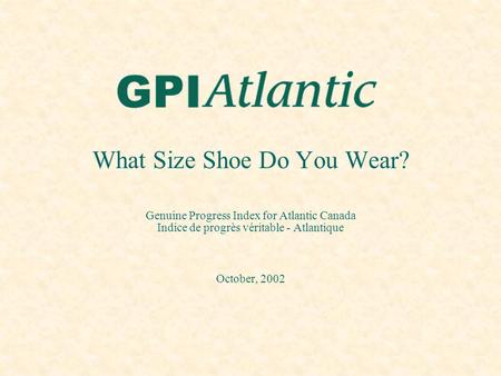 What Size Shoe Do You Wear? Genuine Progress Index for Atlantic Canada Indice de progrès véritable - Atlantique October, 2002.